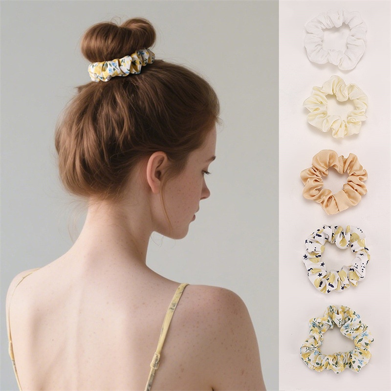 Women Girls Summer 5Pcs Cloth Hair Bands Dopamine Colorful Fruit Floral