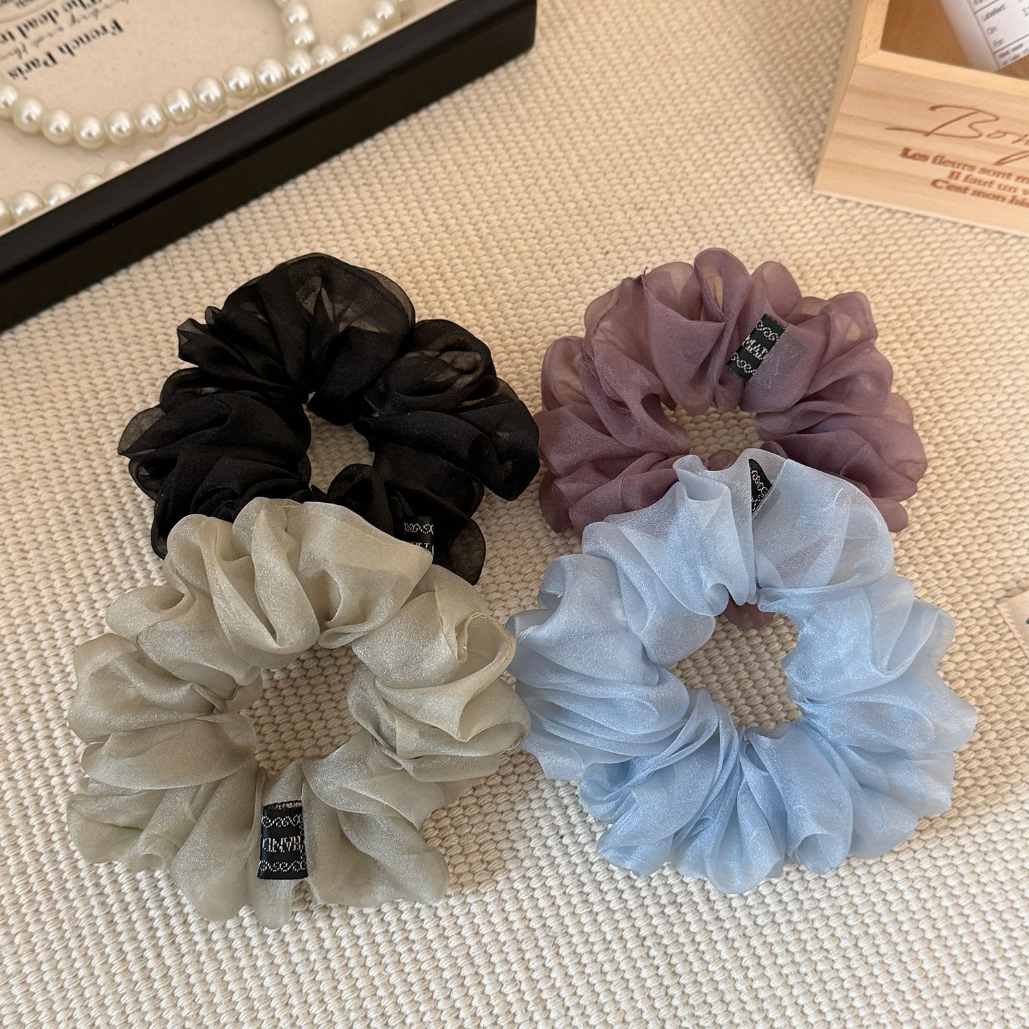 Women's Sweet Soft Gauze Spring Summer Hair Tie Rubber Band Black