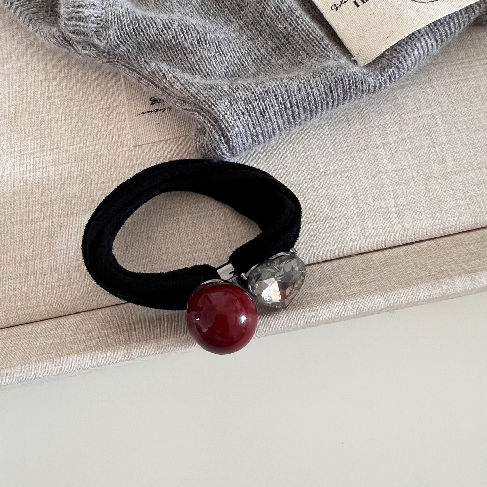 Women's Pearl Rhinestone Elastic Hair Band All-Season Red Champagne Black Heart