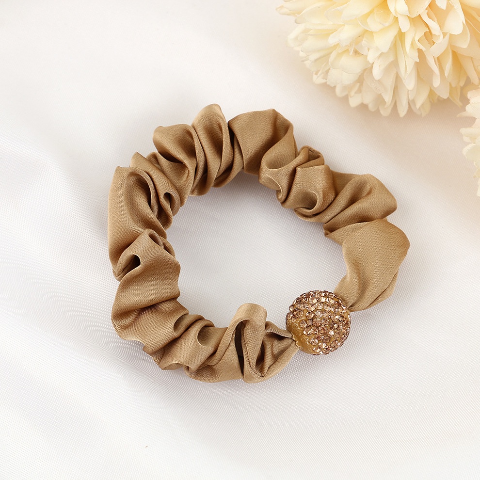 Women's High Elasticity Pleated Rhinestone Hairband Khaki Brown Black Hair Tie