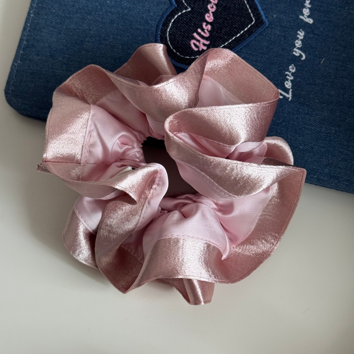 Women Soft Satin Hair Tie Elastic Cloth Spring Style Solid White