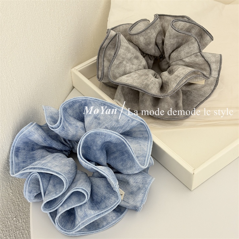 Women's Stylish Soft Cloth Scrunchie Hair Tie Grey Blue Tie Dye