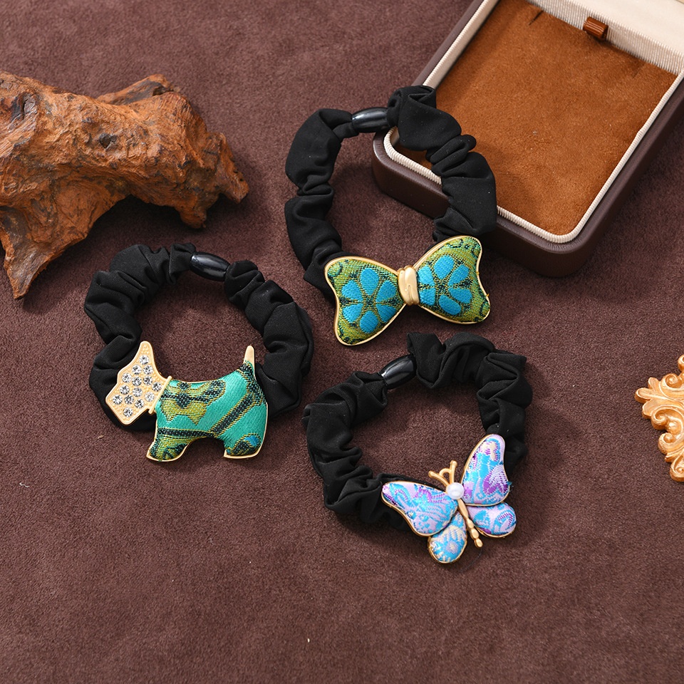 Women's Traditional Satin Hair Tie Colorful 3D Butterfly Pearl Bow