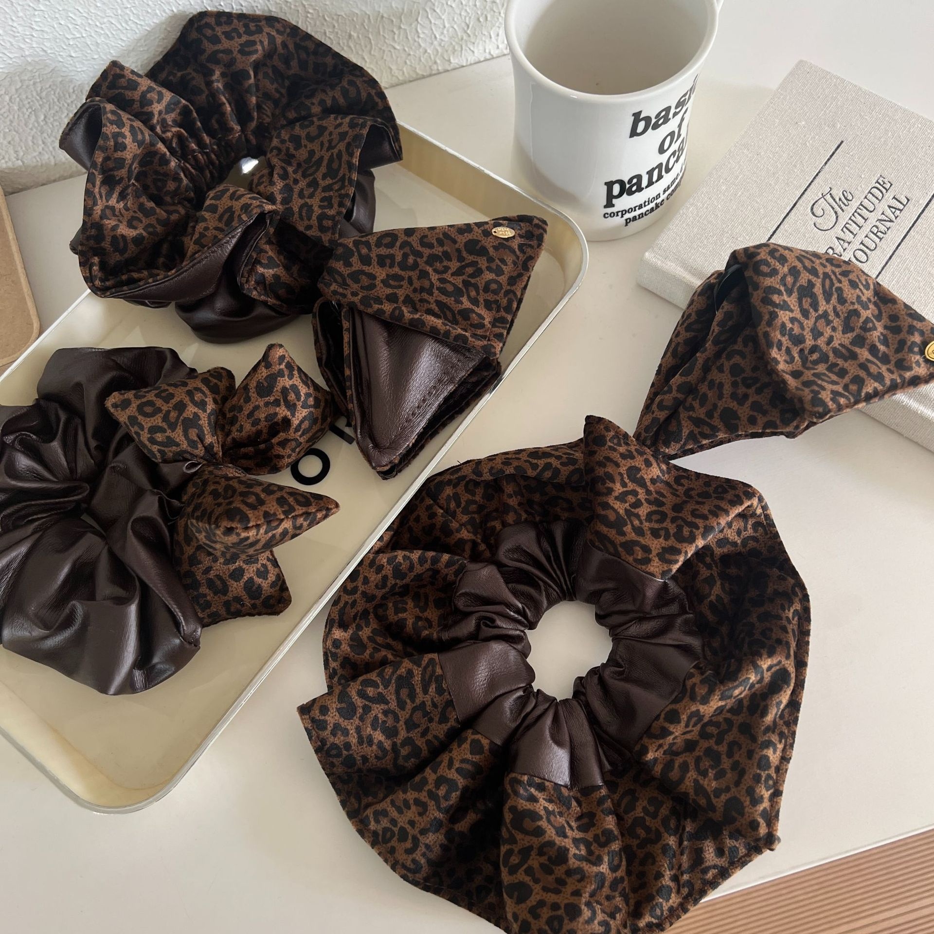 Women's Trendy Leopard Print Splicing Cloth Hair Tie Elastic Scrunchie