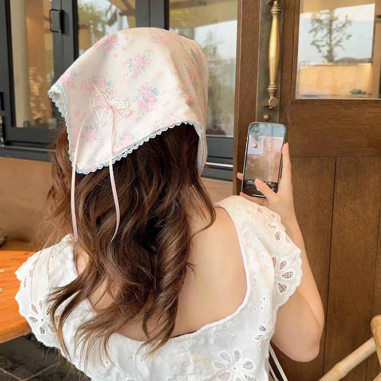 Women's Cloth Hair Scarf Tie Sweet Pastoral Strawberry Floral Lattice Print