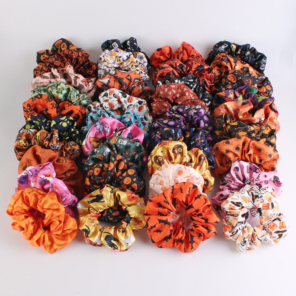 Women's Halloween Party Fabric Hair Scrunchies Colorful Skull Pattern