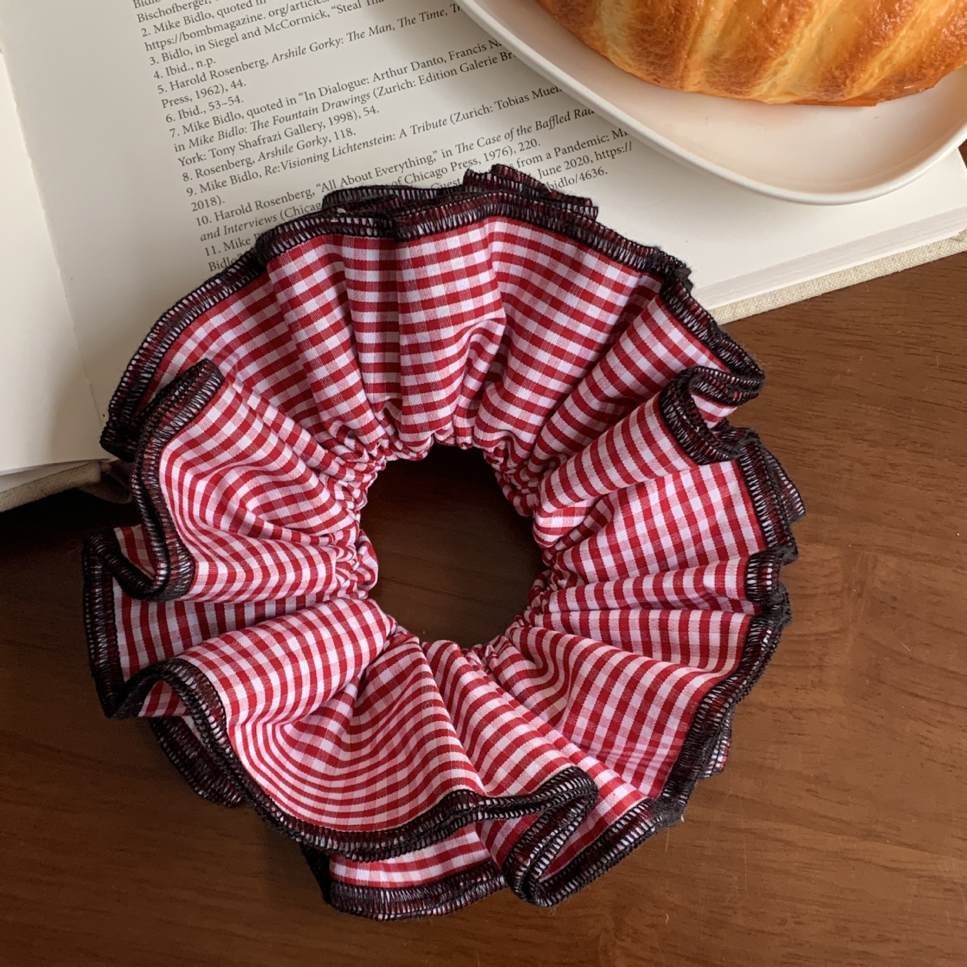 Women's Summer Weekend Cloth Ruffle Hair Bands Double Layer Floral Plaid