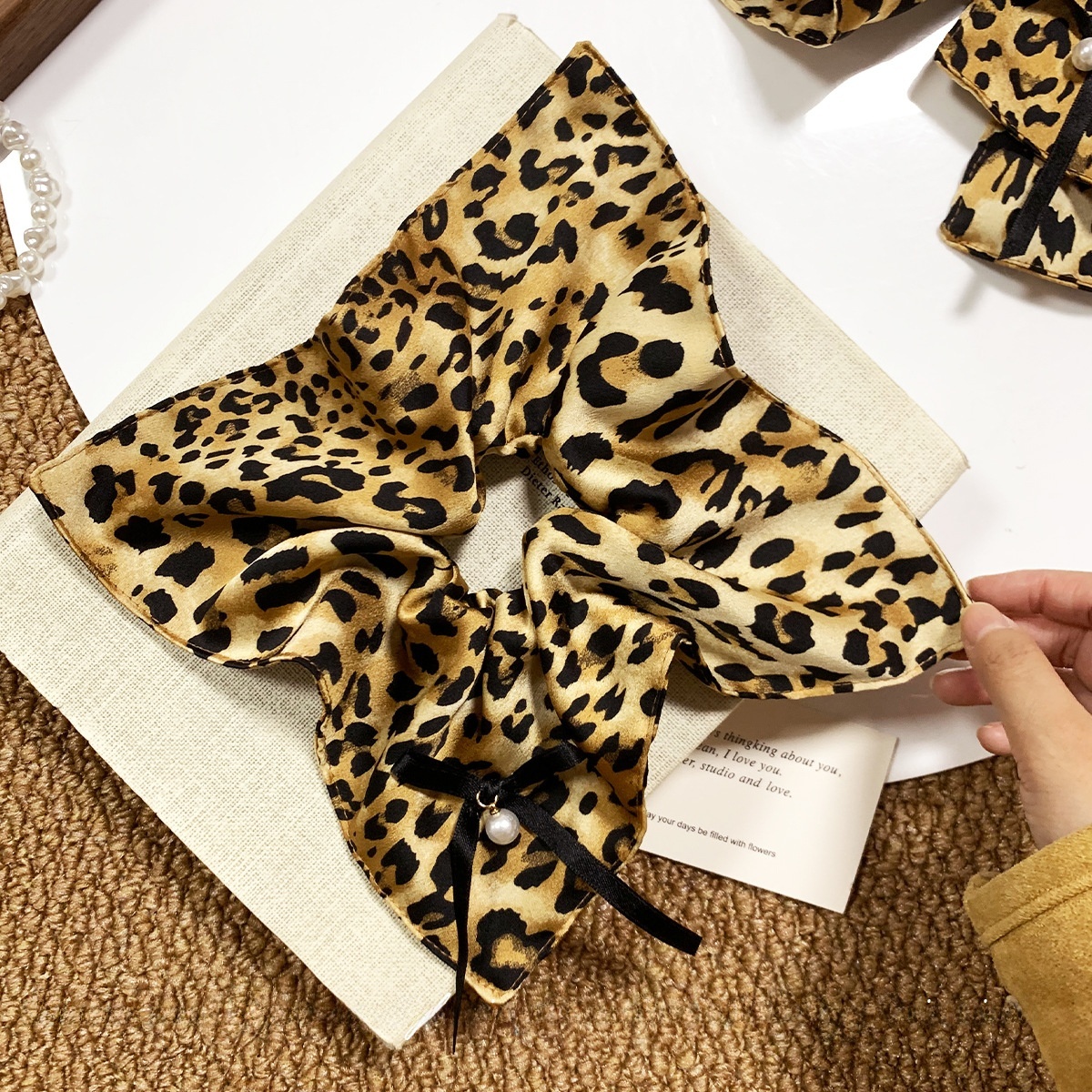 Women's Scarf Hair Ties Versatile Polyester Bun Ribbon Leopard Print
