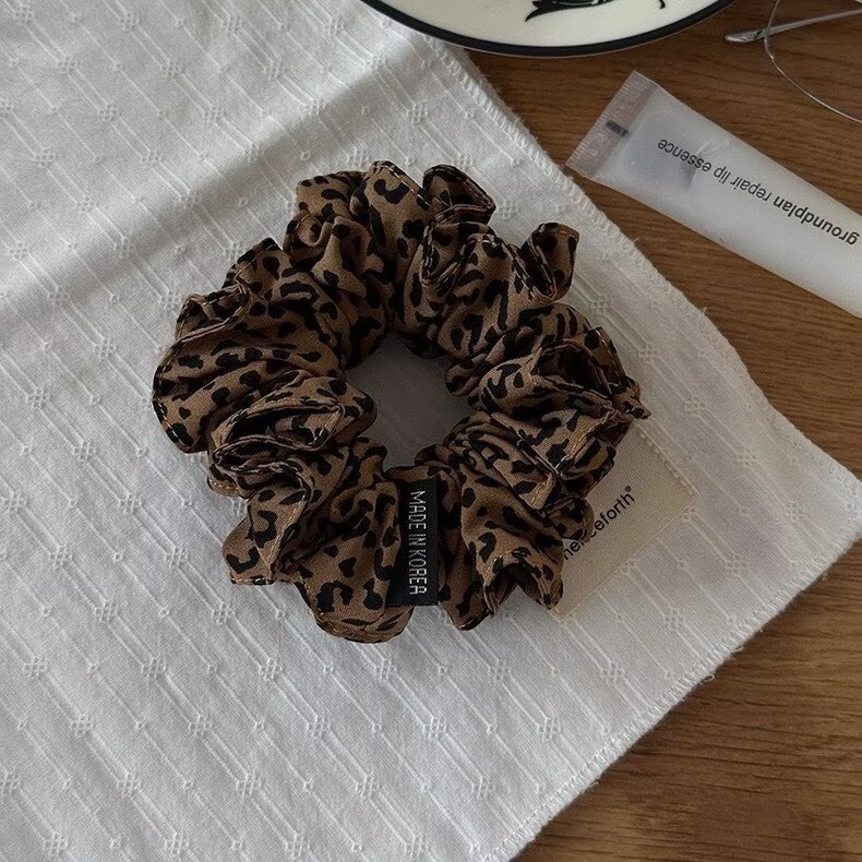 Women's Vintage Fabric Hair Tie Scrunchie Bun Maker Leopard Print