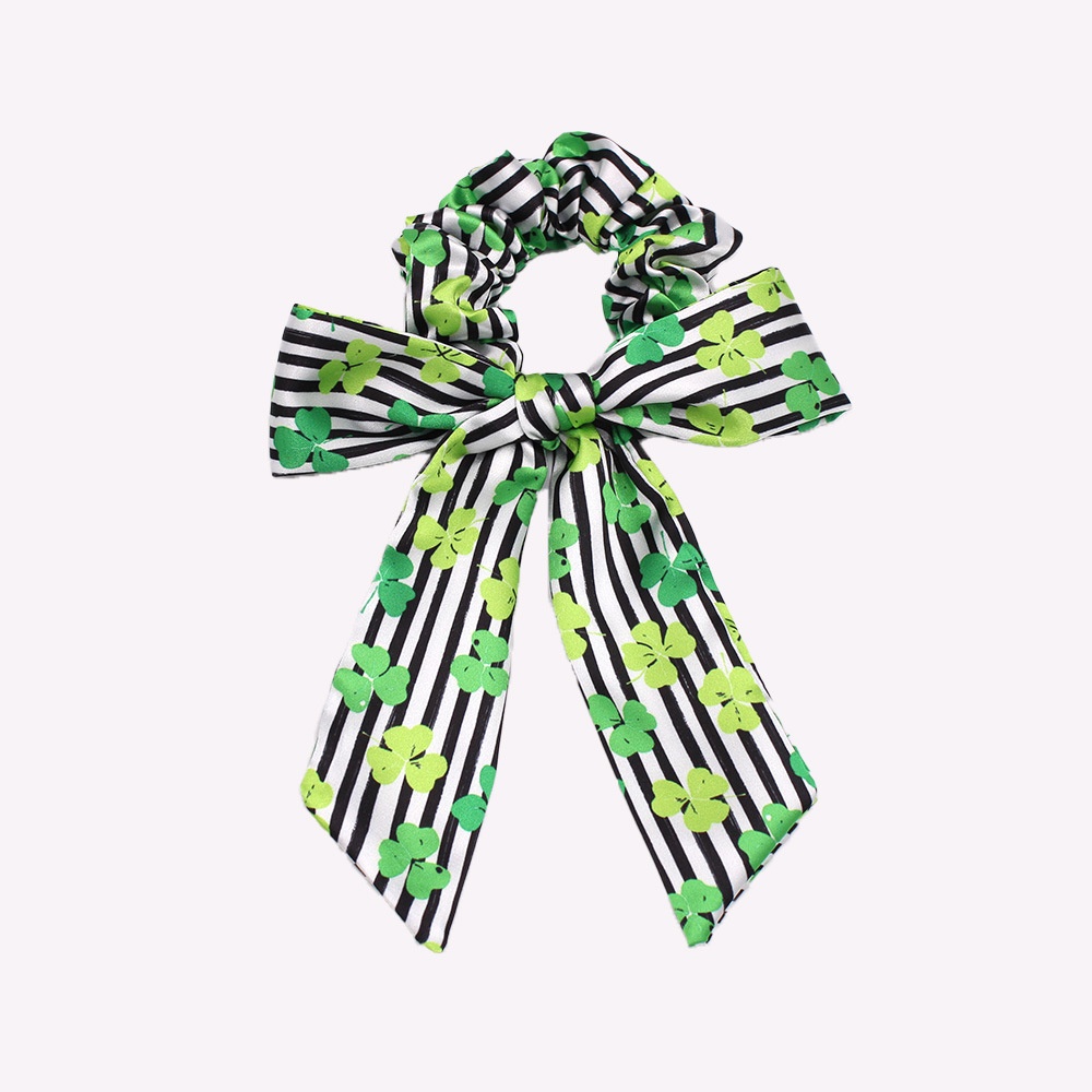 Women's Big Bow Hair Tie Headband Green Shamrock St. Patrick's Polyester