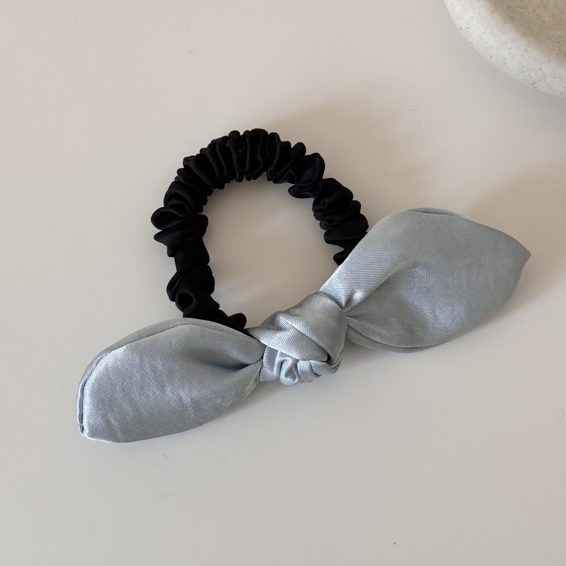 Women's French Satin Spring Ponytail Holder Hair Tie Pink Bowknot