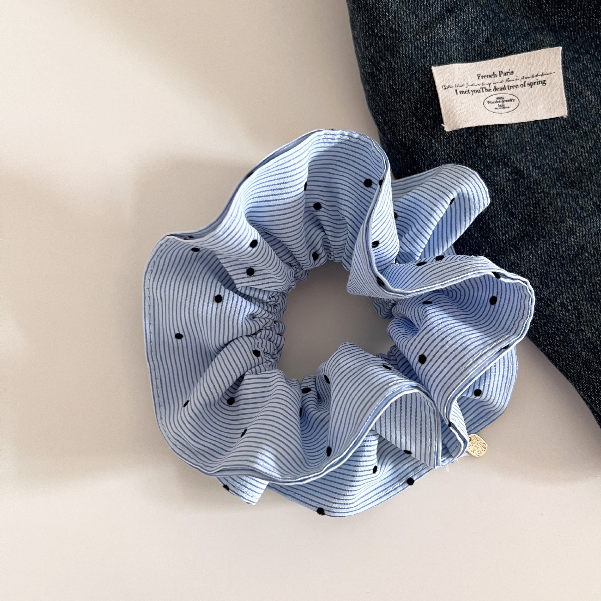 Women's Daily Cloth Scarf Hair Tie Gold Pendant Blue Striped Polka Dots