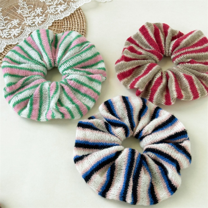 Women's Autumn Winter Knitted Hair Scrunchies Color Block Striped