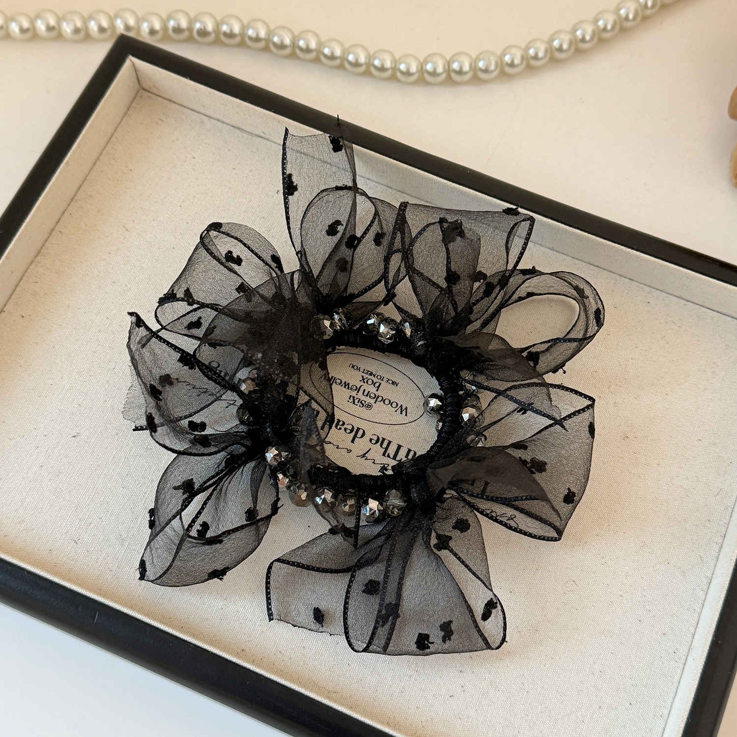 Women's Sweet Soft Gauze Bowknot Hair Tie Rubber Band Black Striped