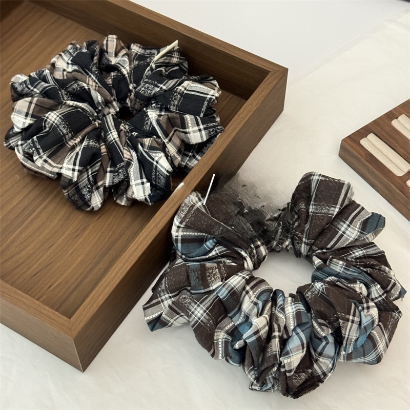 Women's Stylish Cloth Scrunchie Hair Accessories Blue Yellow Plaid