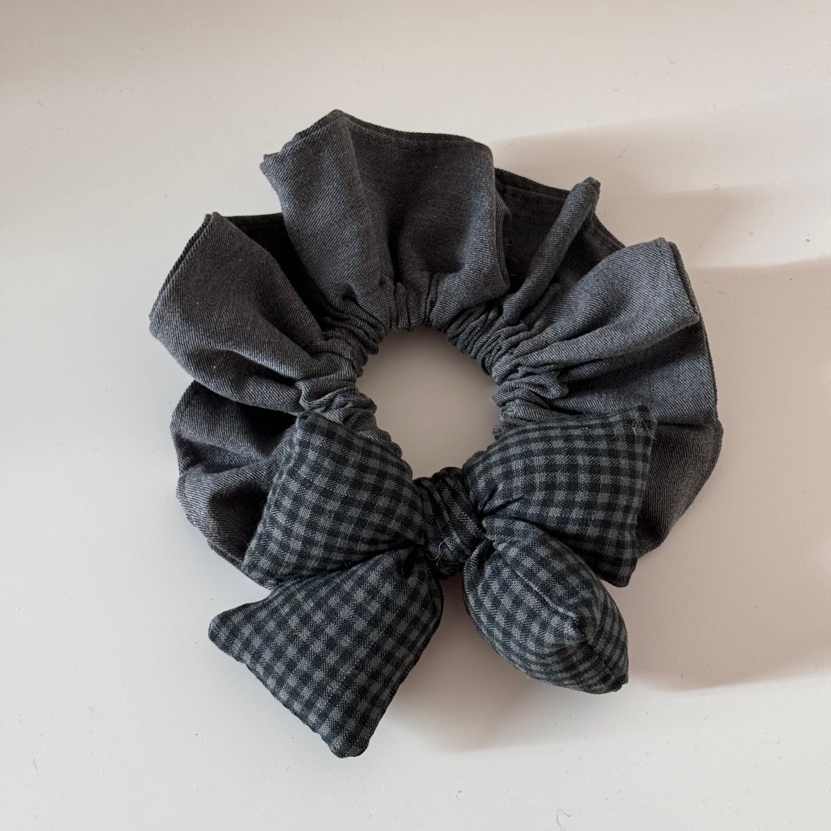 Women's High Elastic Cloth Bowknot Hair Tie For Ponytails Grey Plaid