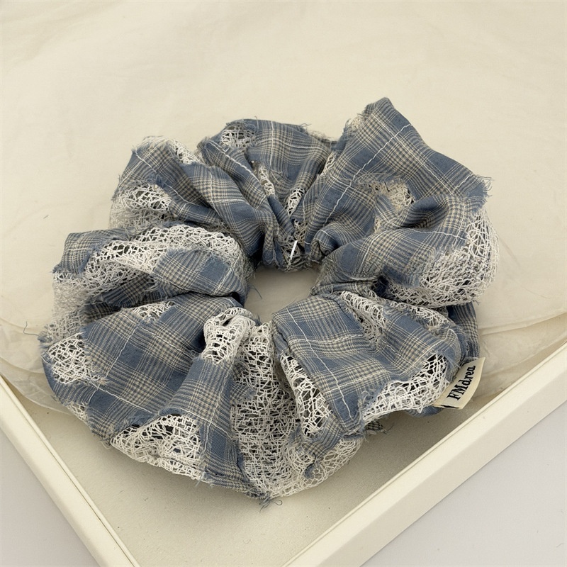 Women's Soft Cloth Spring Telephone Cord Hair Scrunchie Blue Plaid