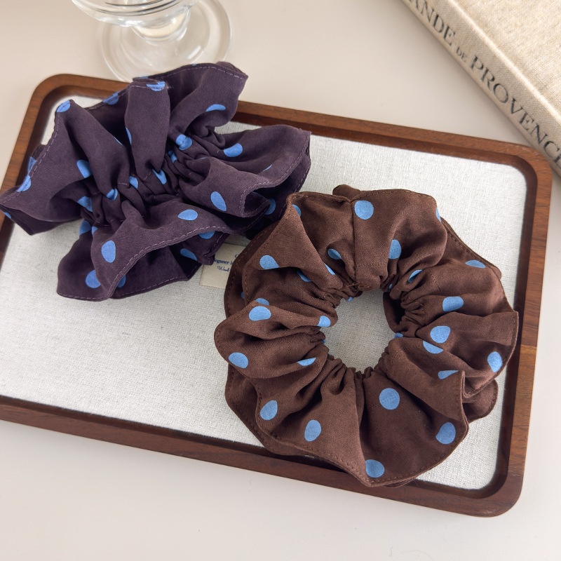 Women's Casual Cloth Scarf Bun Scrunchie Retro Blue Brown Polka Dot