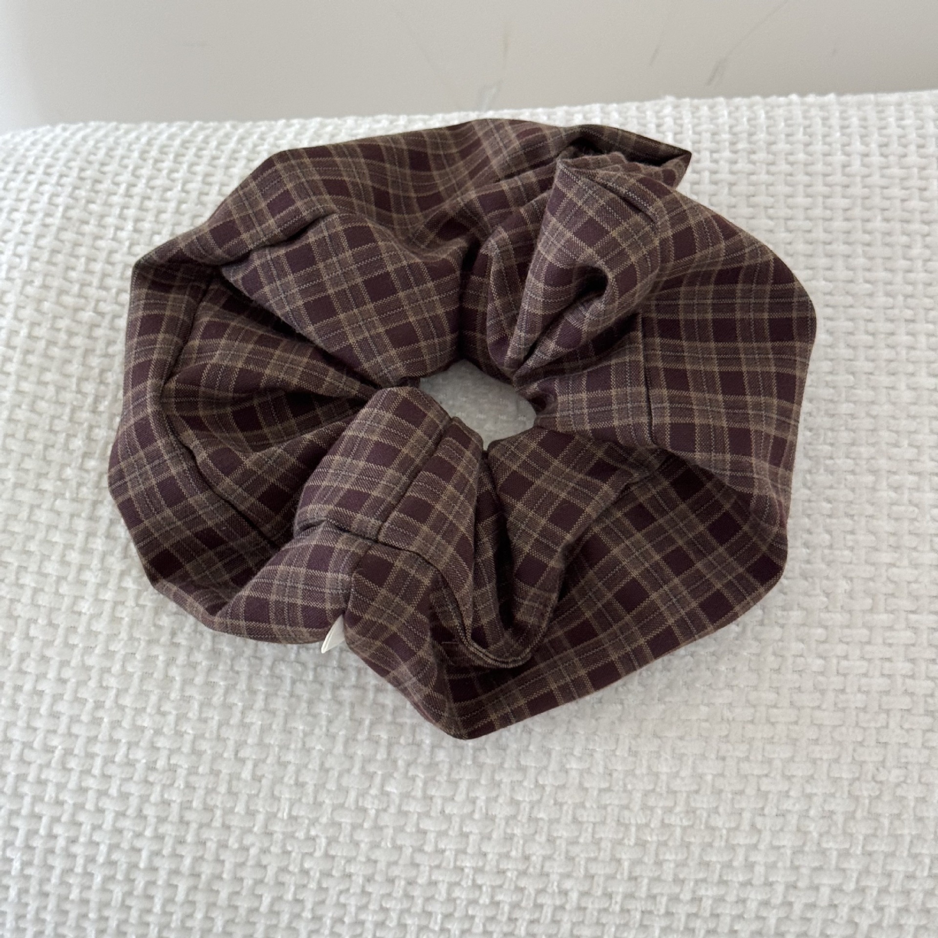 Women's Retro Cloth Low Ponytail Bun Hair Bands Dark Plaid