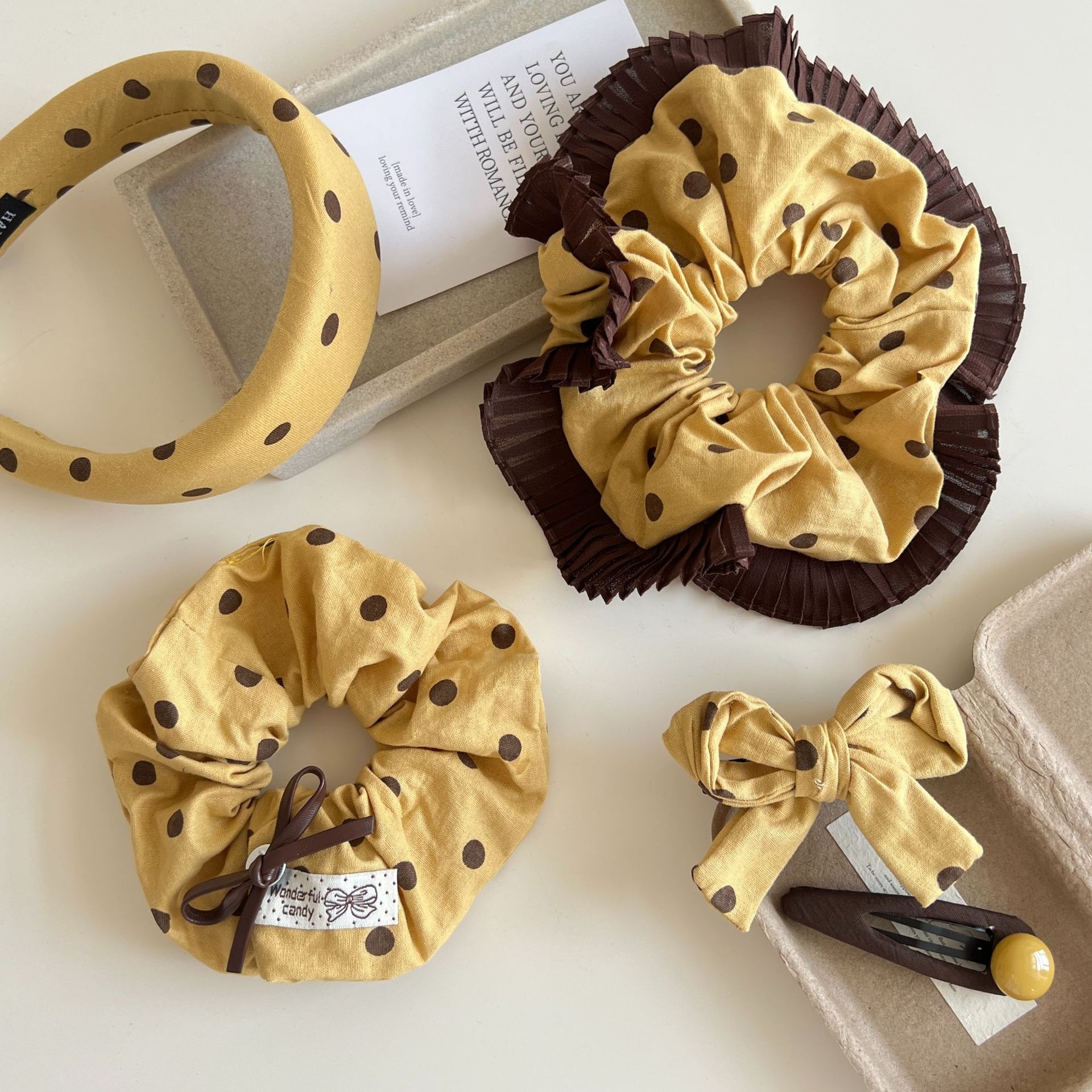 Women's Summer Satin French Retro Oversized Scrunchie Hair Tie Polka Dot