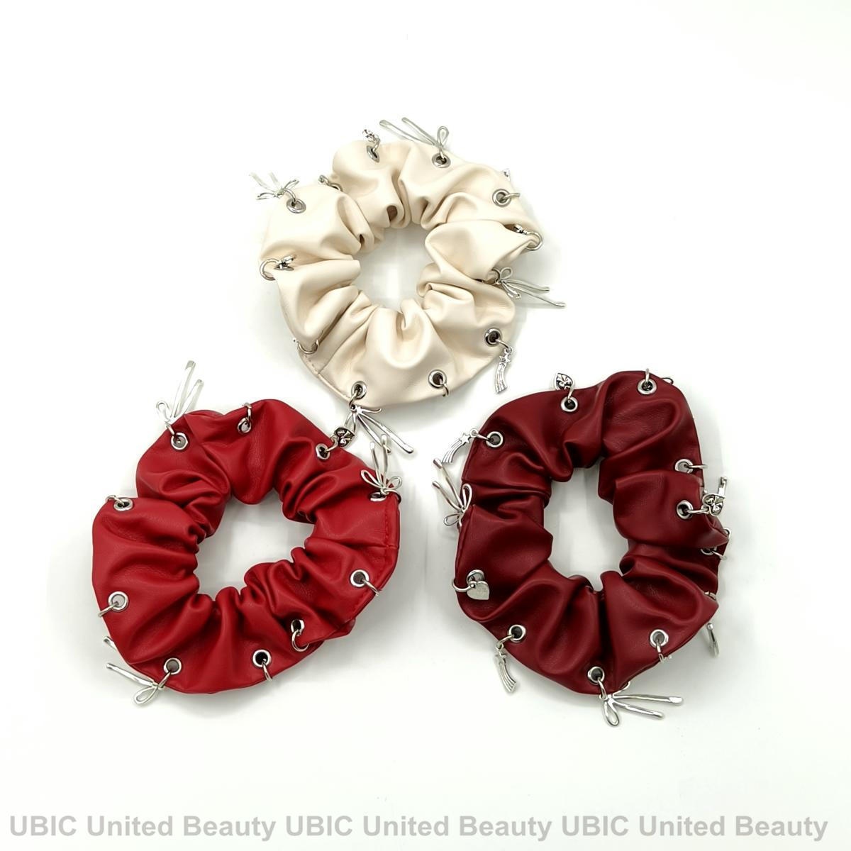 Women's Punk PU Leather Large Bow Elastic Hair Tie Metal Buckle Solid Color