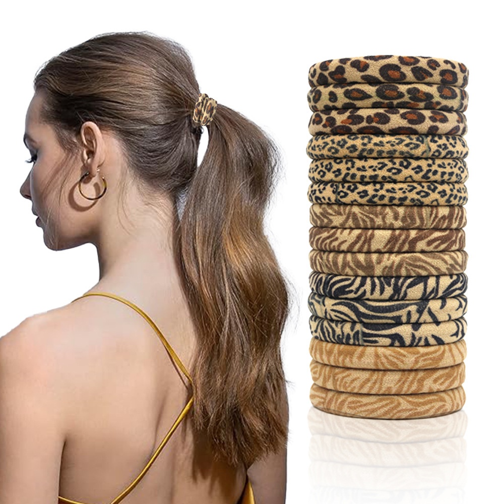 Women's Non-Damaging Cloth Towel Hair Ties Leopard Polka Dot Print