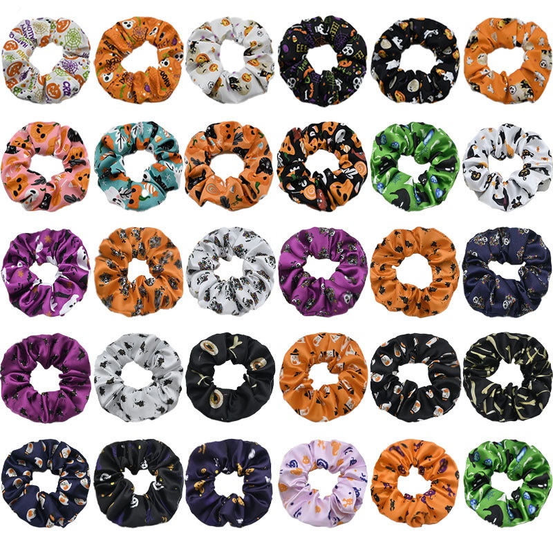Women's Elastic Cloth Hair Scrunchie Cartoon Halloween Pumpkin Print