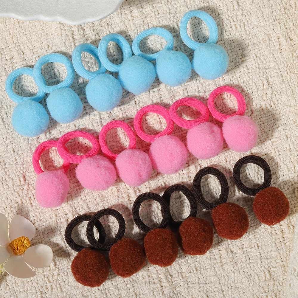 Girls' New Year Hairball Rubber Band Hair Ties Red Multicolor Wool Yarn