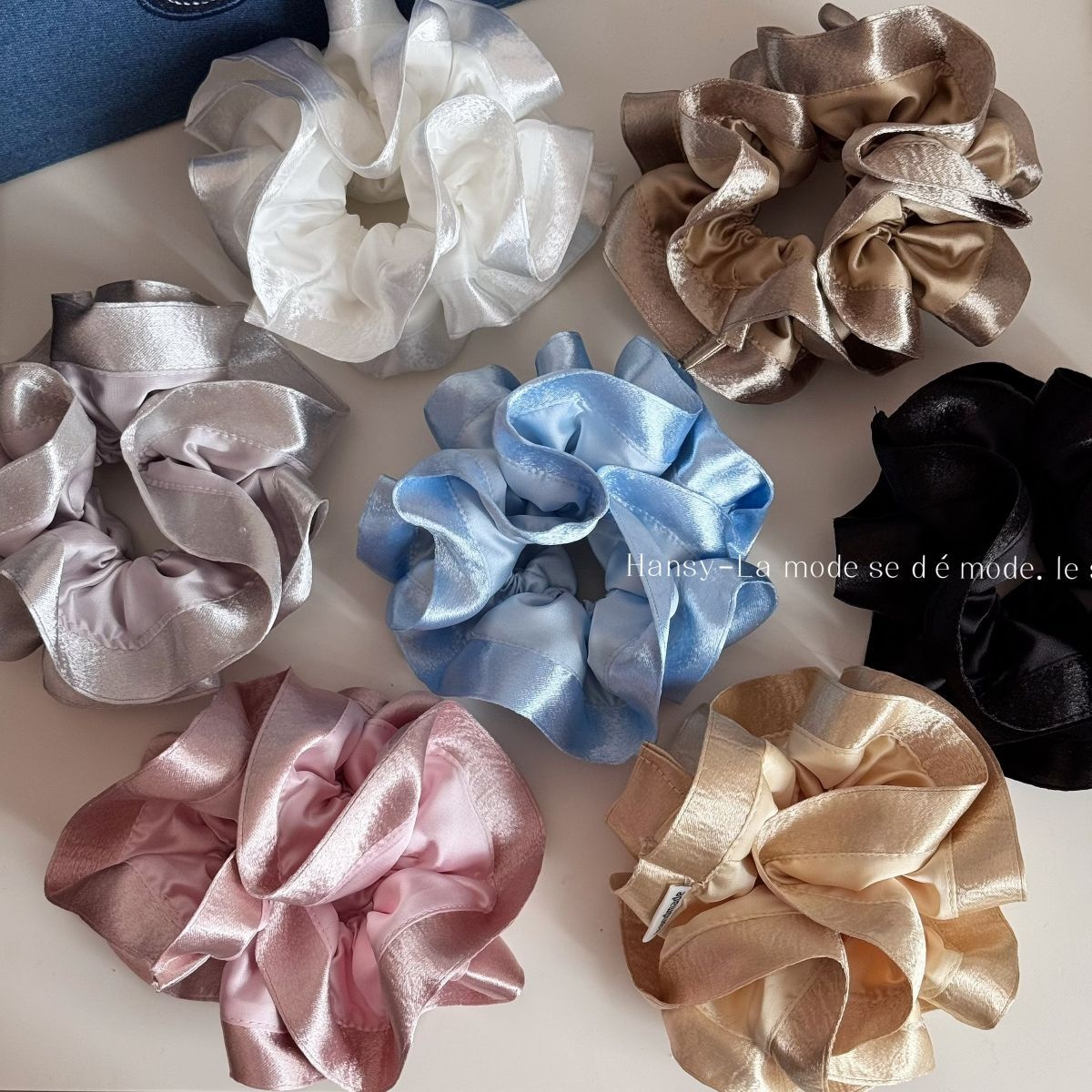 Women Soft Satin Hair Tie Elastic Cloth Spring Style Solid White