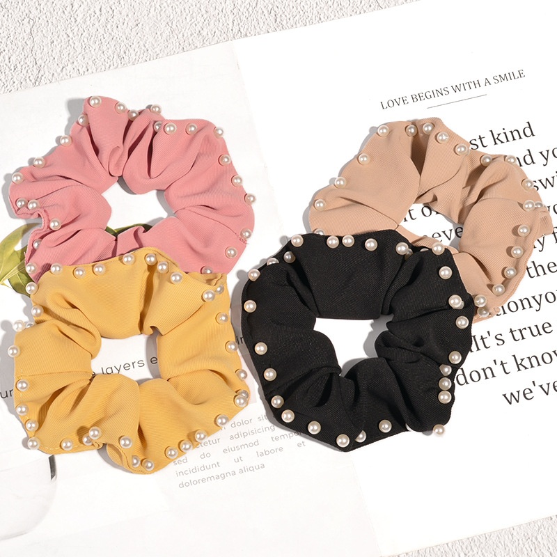 Women's Korean Pearl Hair Scrunchies Festival Headwear Solid Color
