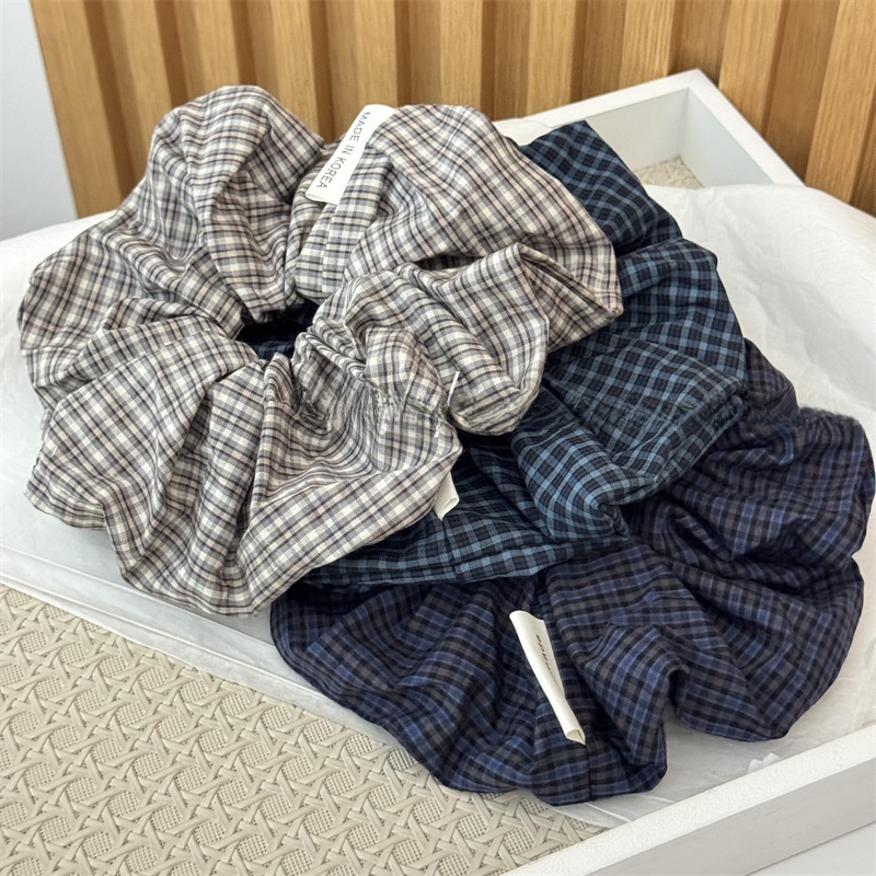 Women's Daily Cloth Scrunchie Hair Tie Retro Navy Blue Checkered Plaid