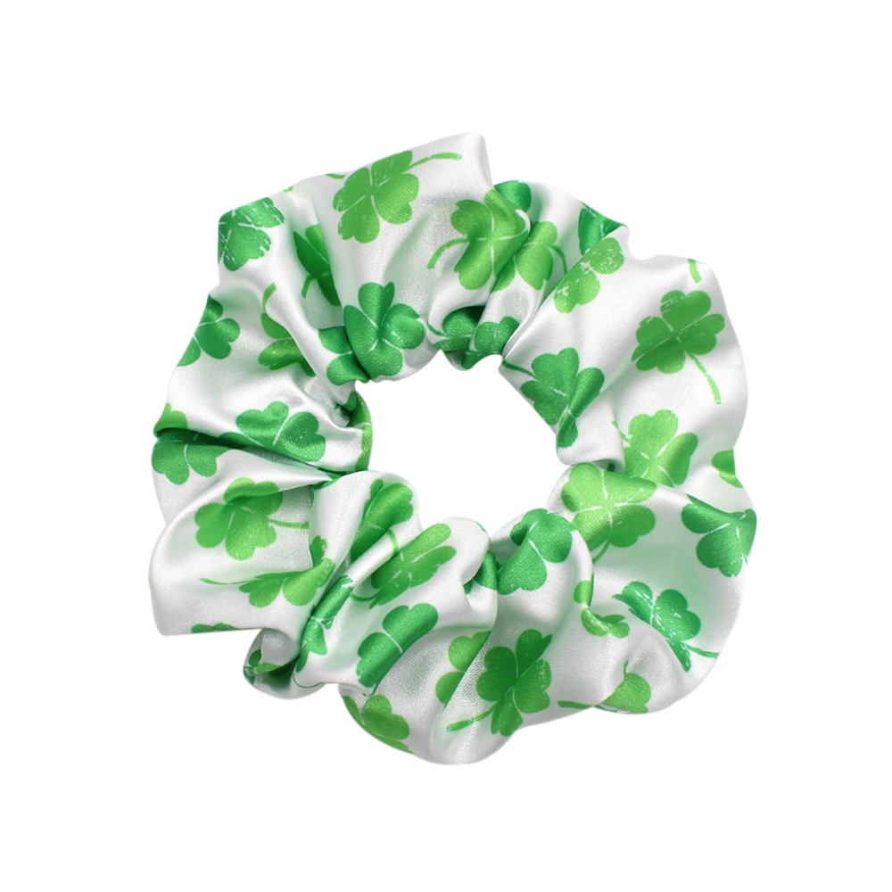Women's 5PCS St. Patrick's Day Green Shamrock Big Bow Silk Printed Hair Ties