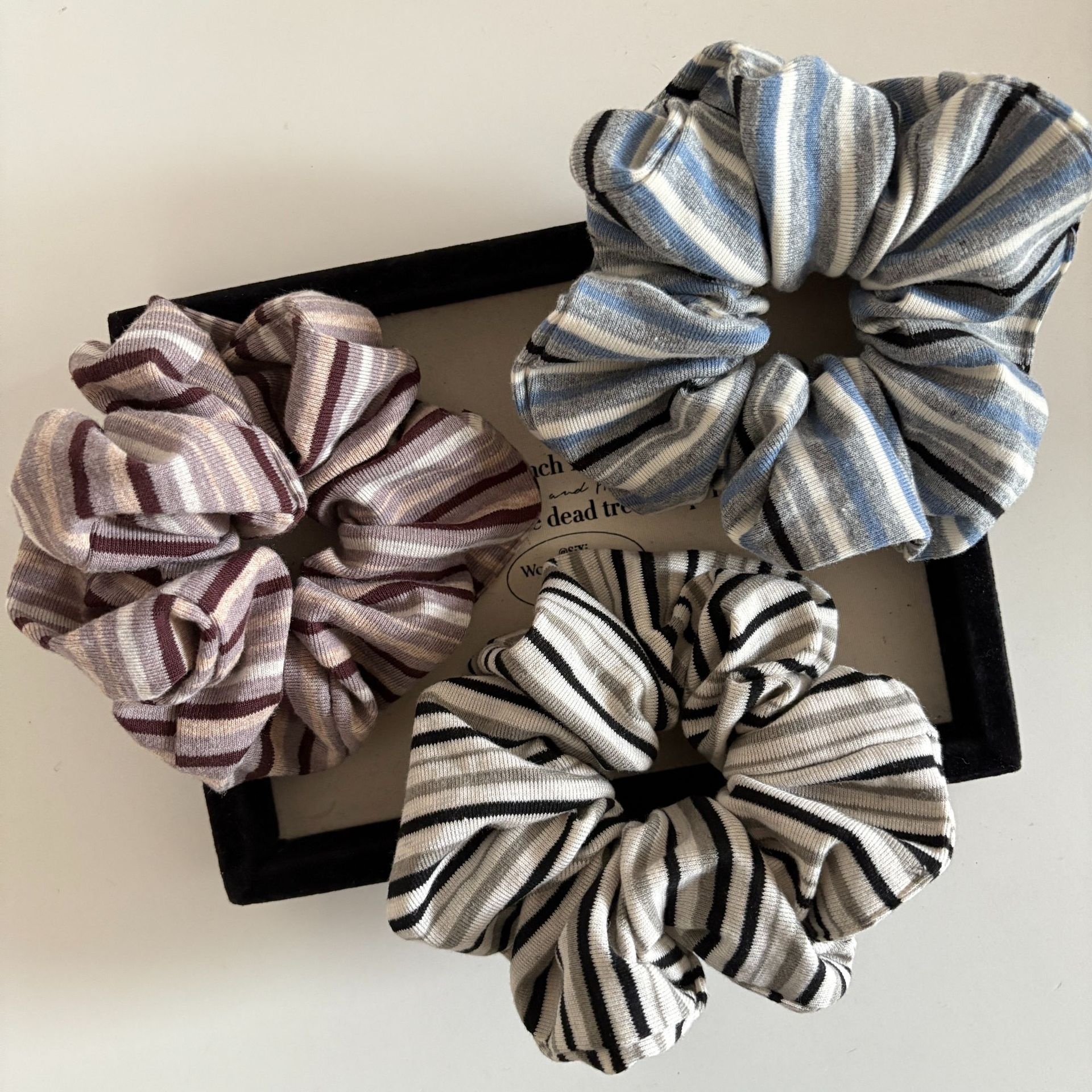 Women's Preppy Striped Knit Hair Tie Color Block Black & White