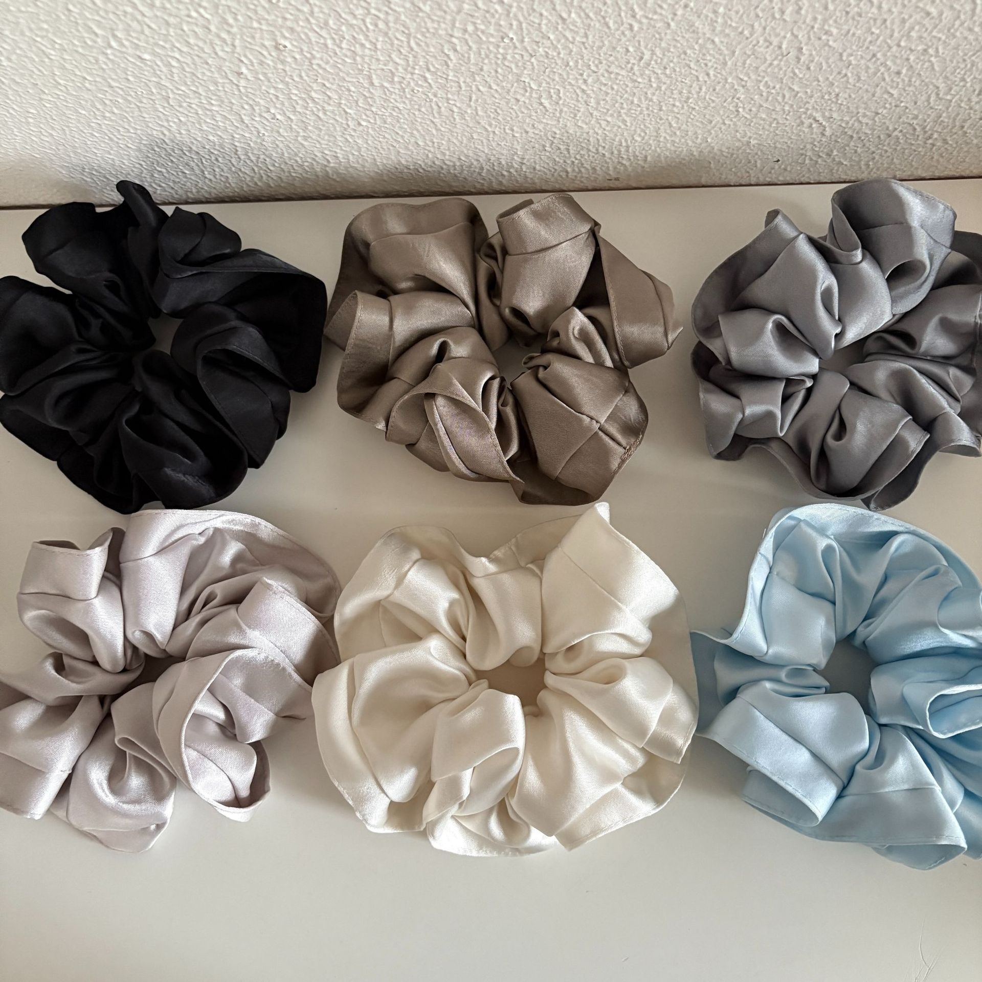Women's Elegant Satin Scrunchie Hair Tie Solid Champagne Color