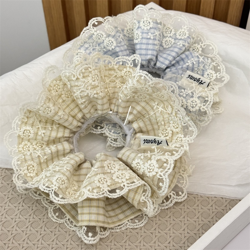 Women's Everyday Cloth Hair Scrunchies Blue Yellow Plaid Lace