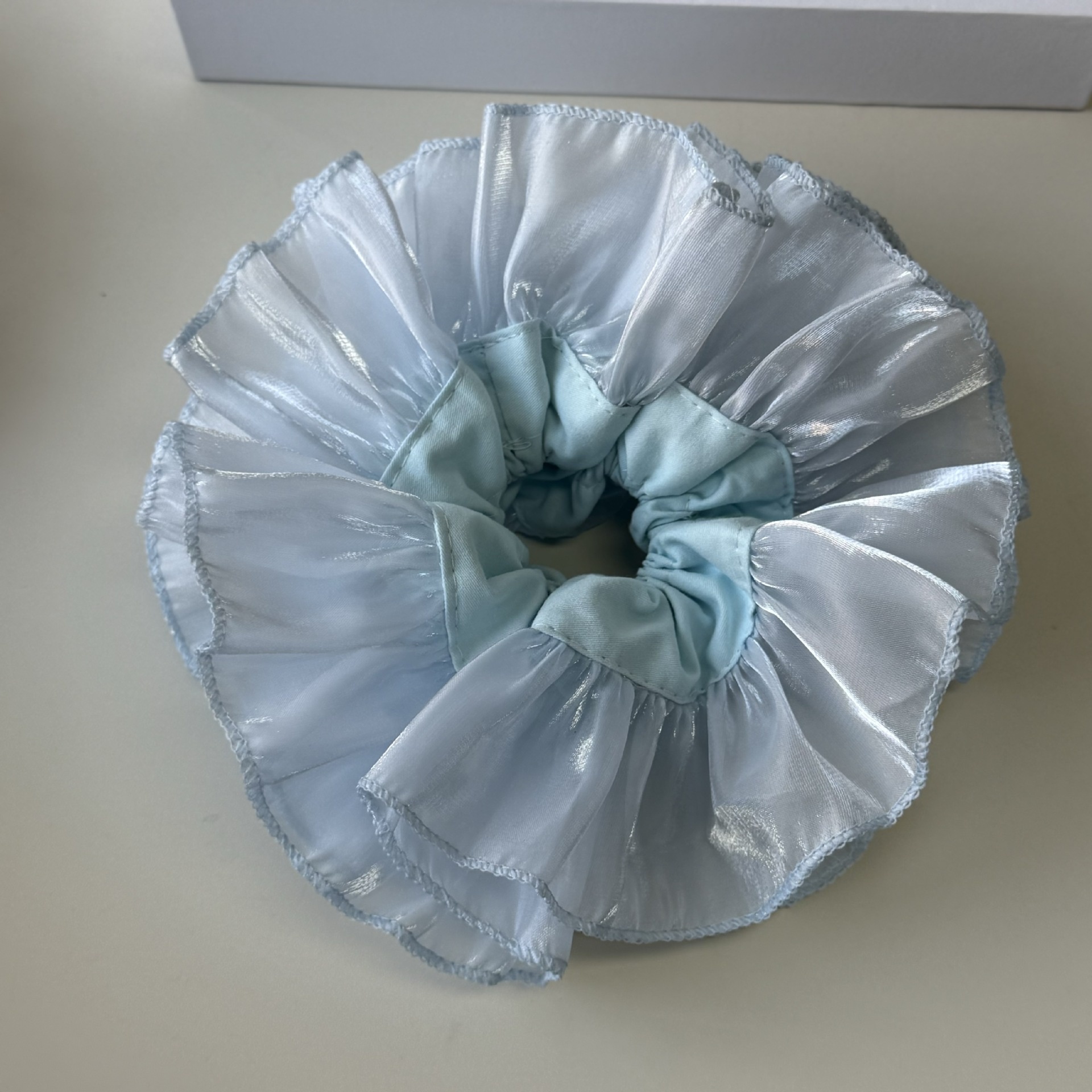 Women's Handmade Pleated Gauze Large Bow Lazy Hair Tie Lilac Blue