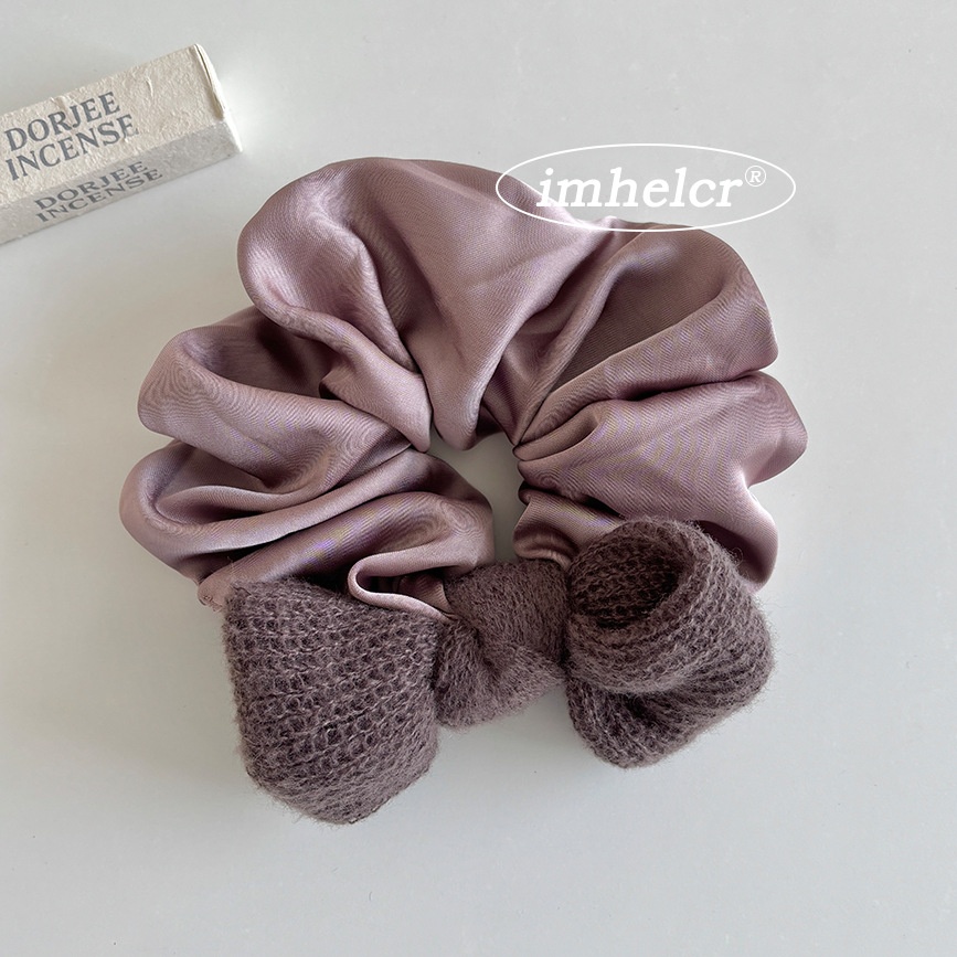 Women's Knitted Satin Plaid Bow Headband Autumn Winter Elastic Hair Accessories