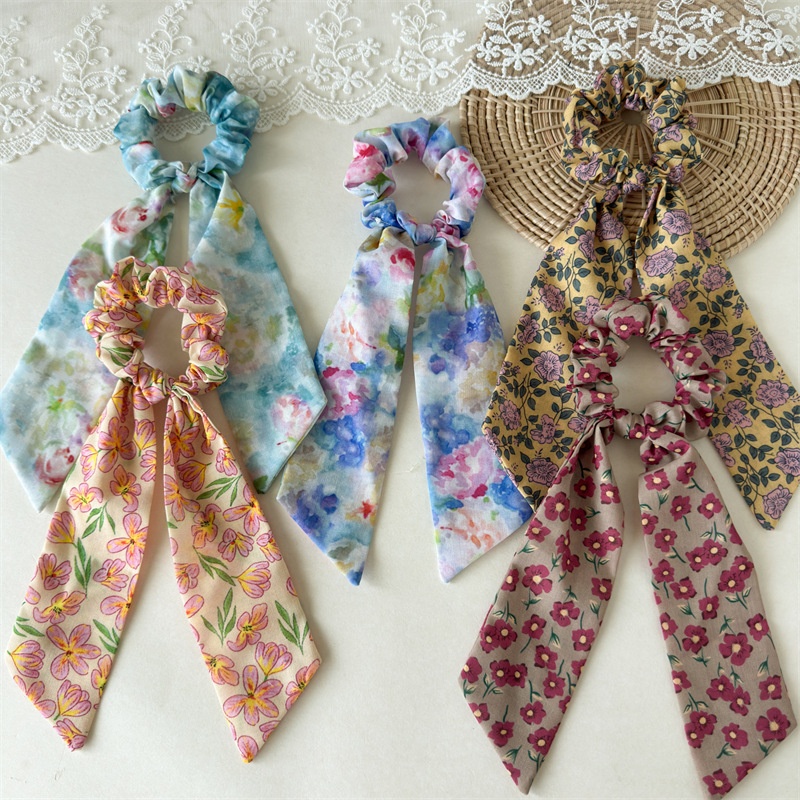 Women's Summer Oil Painting Printed Cloth Hair Ties Elastic Vacation Scrunchies