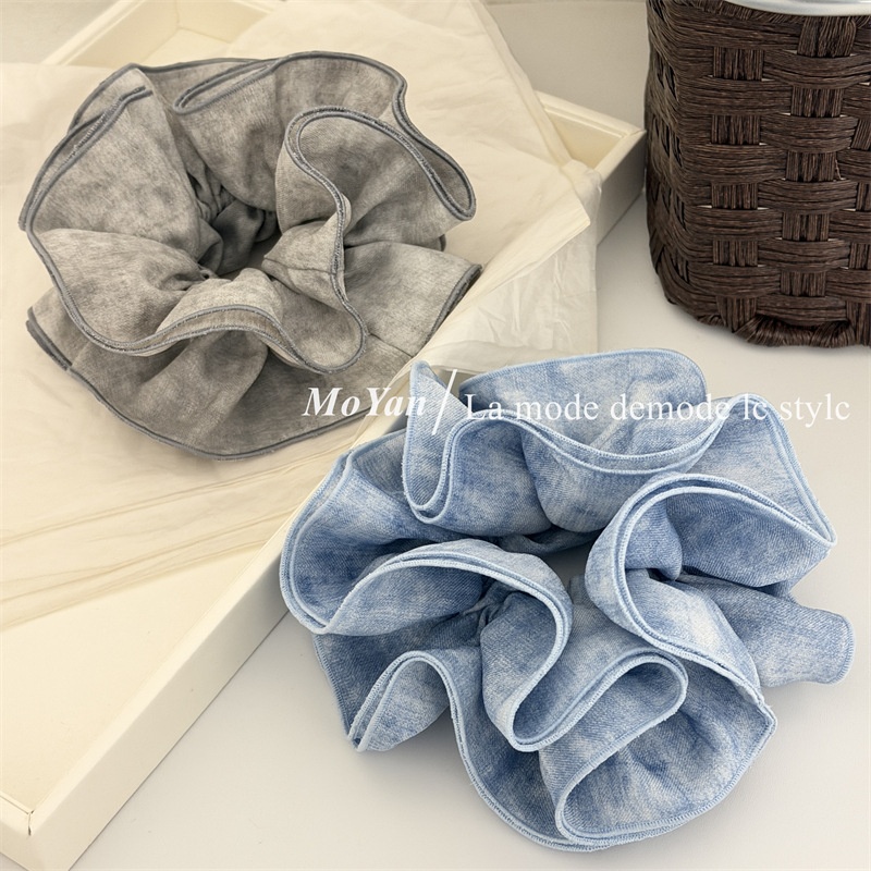 Women's Stylish Soft Cloth Scrunchie Hair Tie Grey Blue Tie Dye