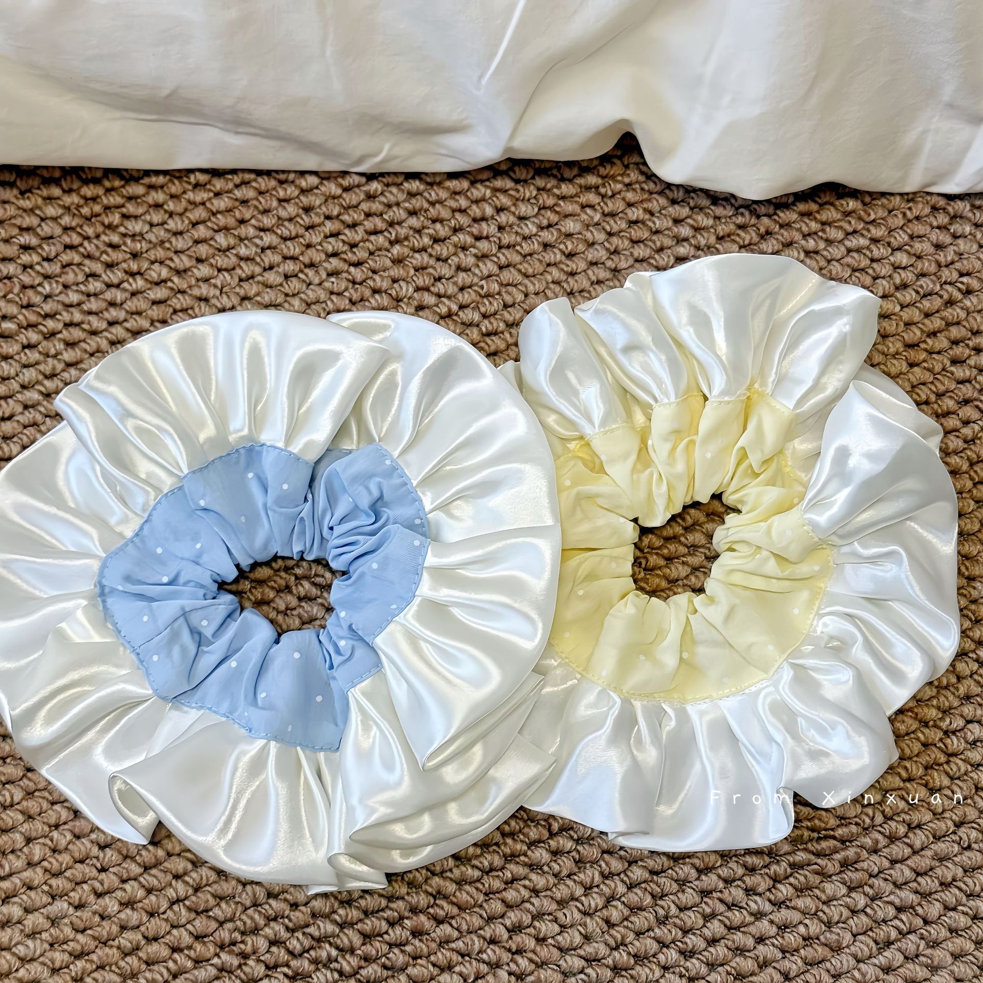 Women's Daily French Satin Elastic Hairband Blue Yellow Polka Dots