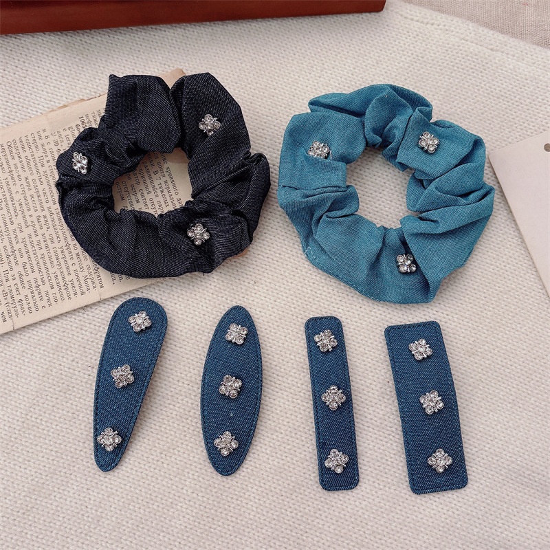 Women's Rhinestone BB Clip Elastic Cloth Hairband Winter Snowflake