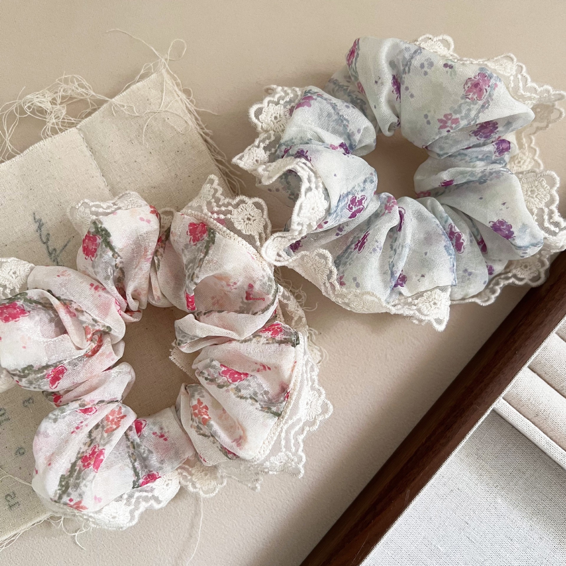 Women's French Lace Floral Elastic Headband for Ponytails and Buns