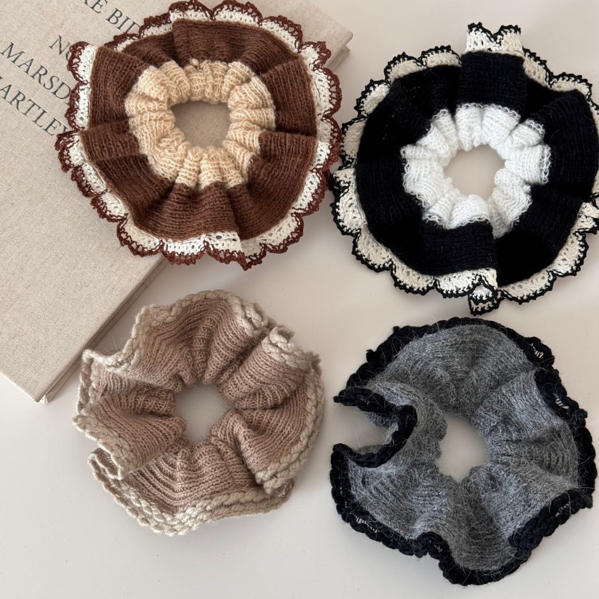 Women's Autumn Winter Elastic Bun Hair Tie Elegant Soft Knitted Lace