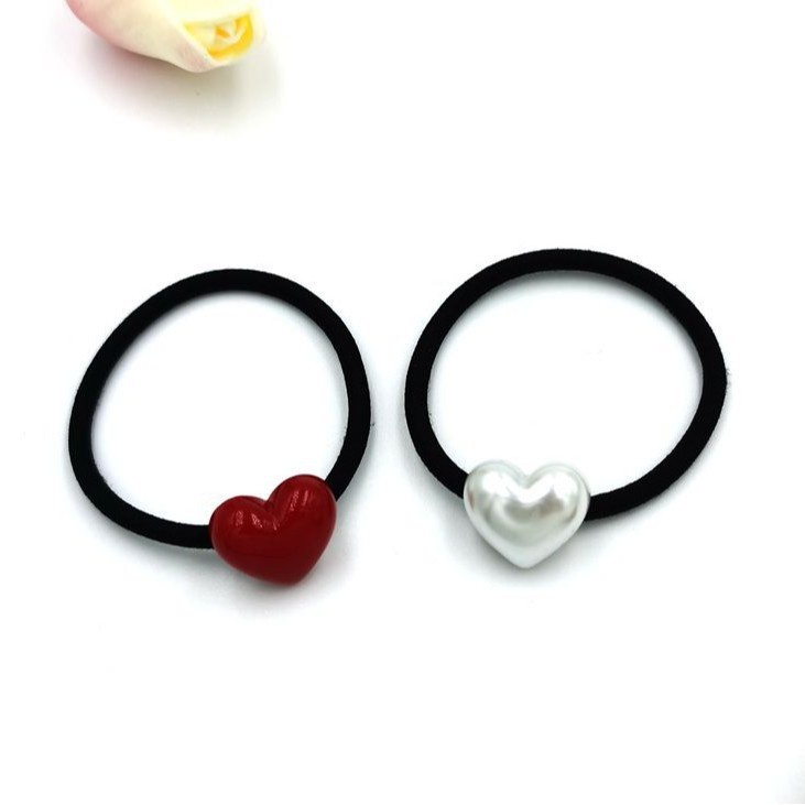 Women's Heart Shape Elastic Hair Bands Durable Fabric Bun Maker White Red