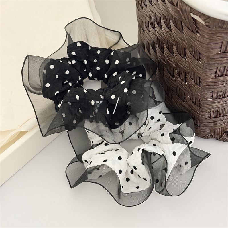 Women's Spring French Style Gauze Hair Tie Classic Polka Dots