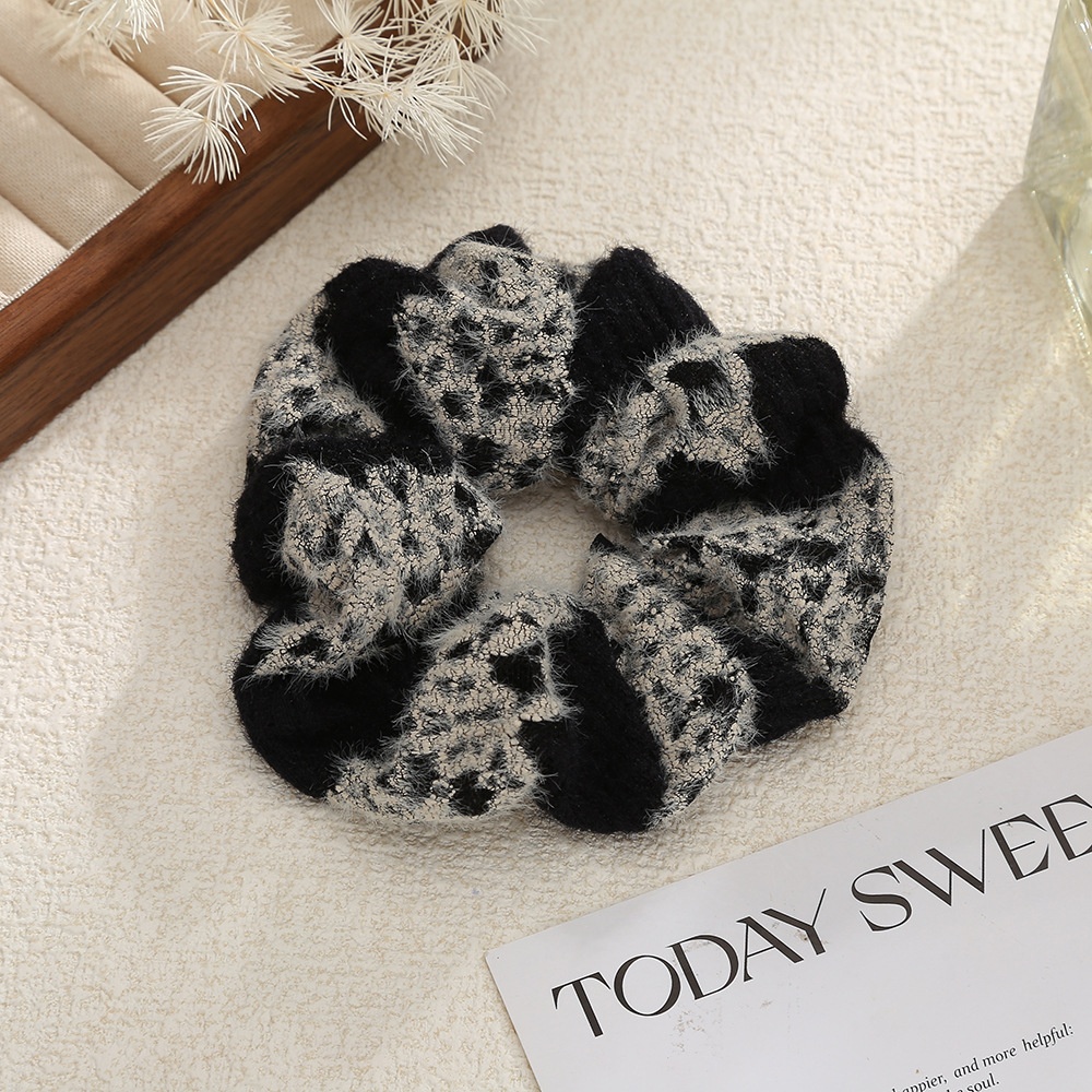 Women's Vintage Tweed Daily Hair Scrunchie Band Striped Texture