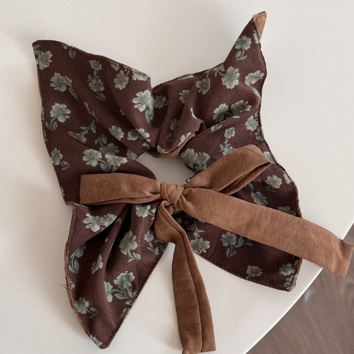 Women's Square Scarf Elastic Hairband AB Side Ditsy Floral Bow Hair Tie