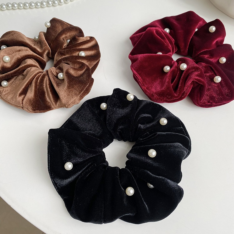 Women's Velvet Pearl Hair Ties Autumn Winter High-End Small Fragrance Style