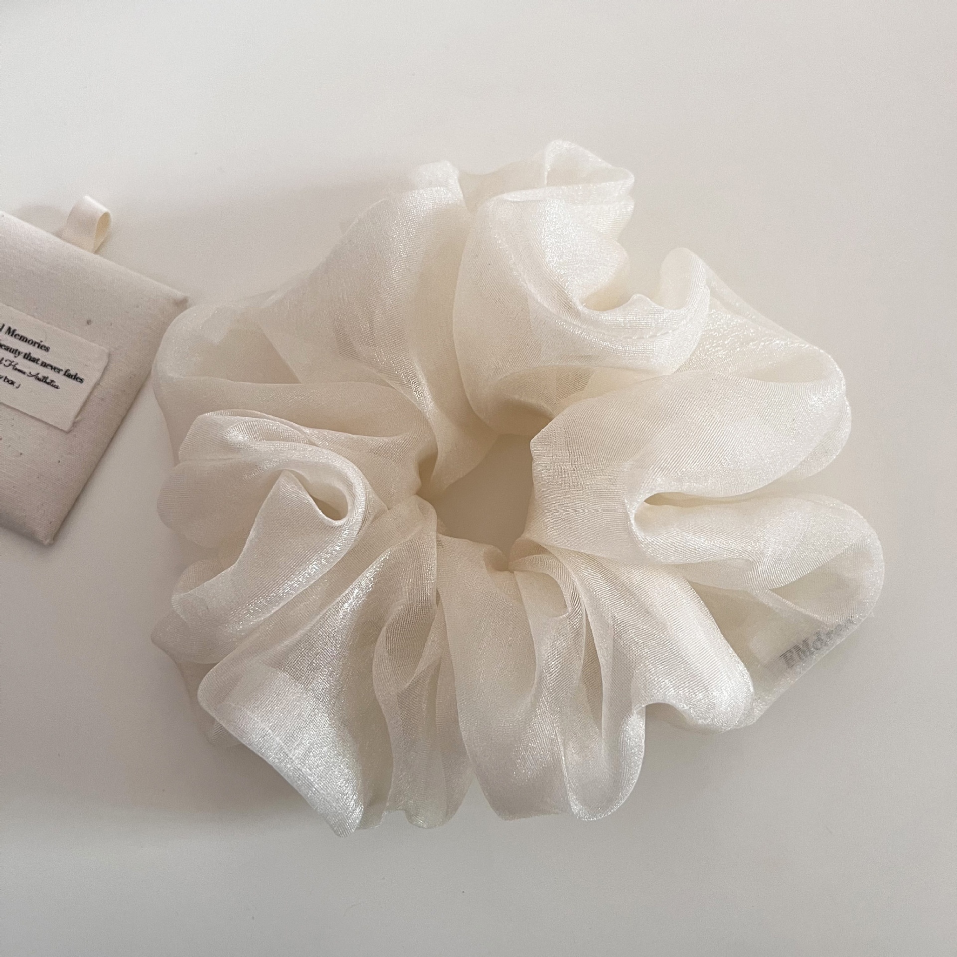 Women's Sheer Gauze Large Bow Hairband Low Bun Pearl Hair Tie Solid Color