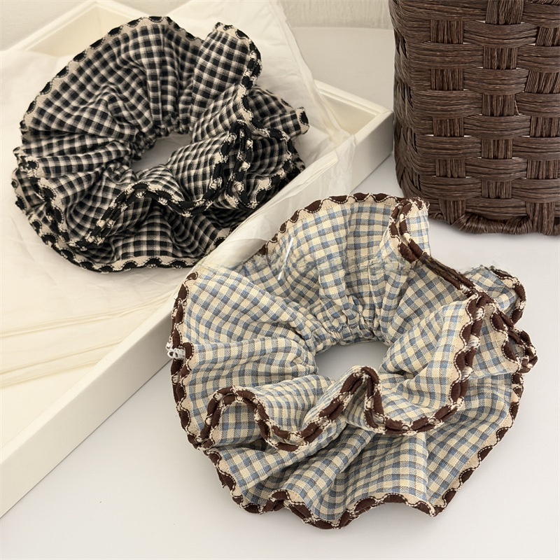 Women's Comfortable Cloth Hair Tie Everyday Wear Blue Black Plaid